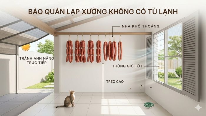 Mẹo bảo quản lạp xưởng trong tủ lạnh để giữ trọn vị ngon: Treo lạp xưởng ở nơi thông thoáng