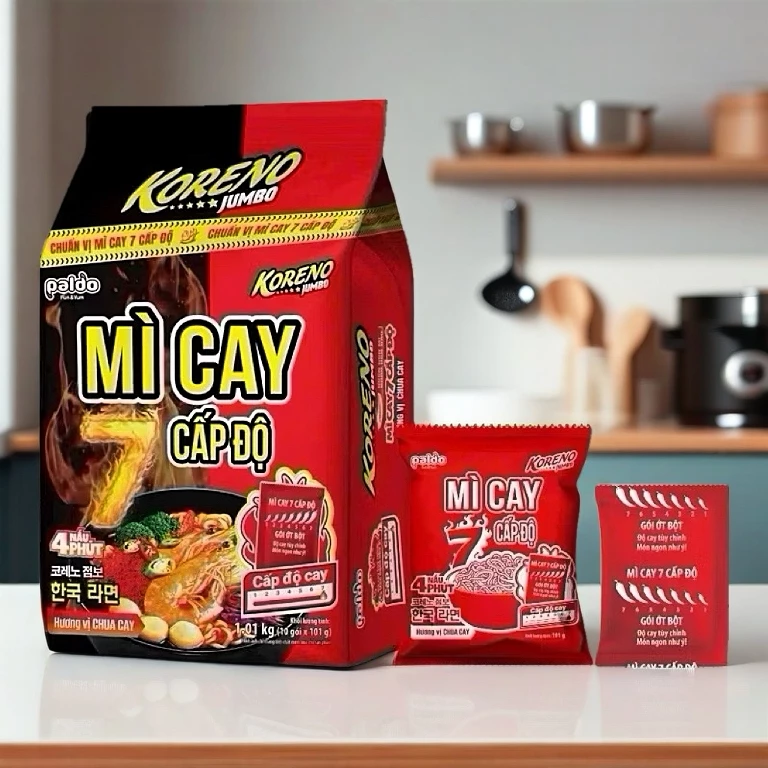Combo 5-10 Gói Mì cay Koreno Jumbo Mì Cay 7 Cấp Độ / Thách Thức Vị Giác, Kích Thích Đam Mê 101G - Ảnh 2